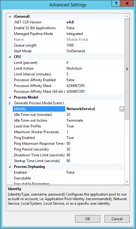 Application Pool Advanced Settings