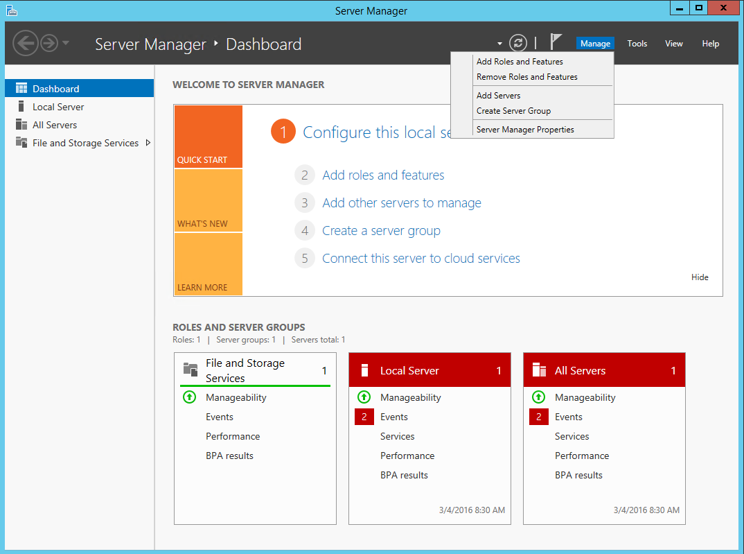 Server Manager Dashboard