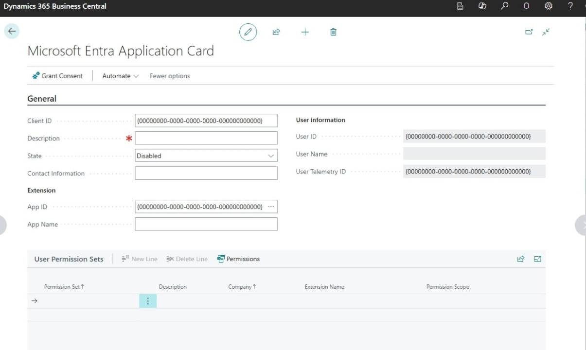 Azure Active Directory Application Page