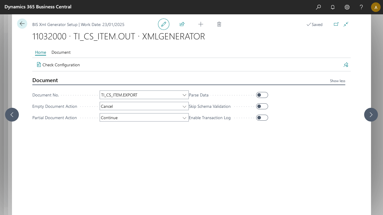 XML Generator Setup