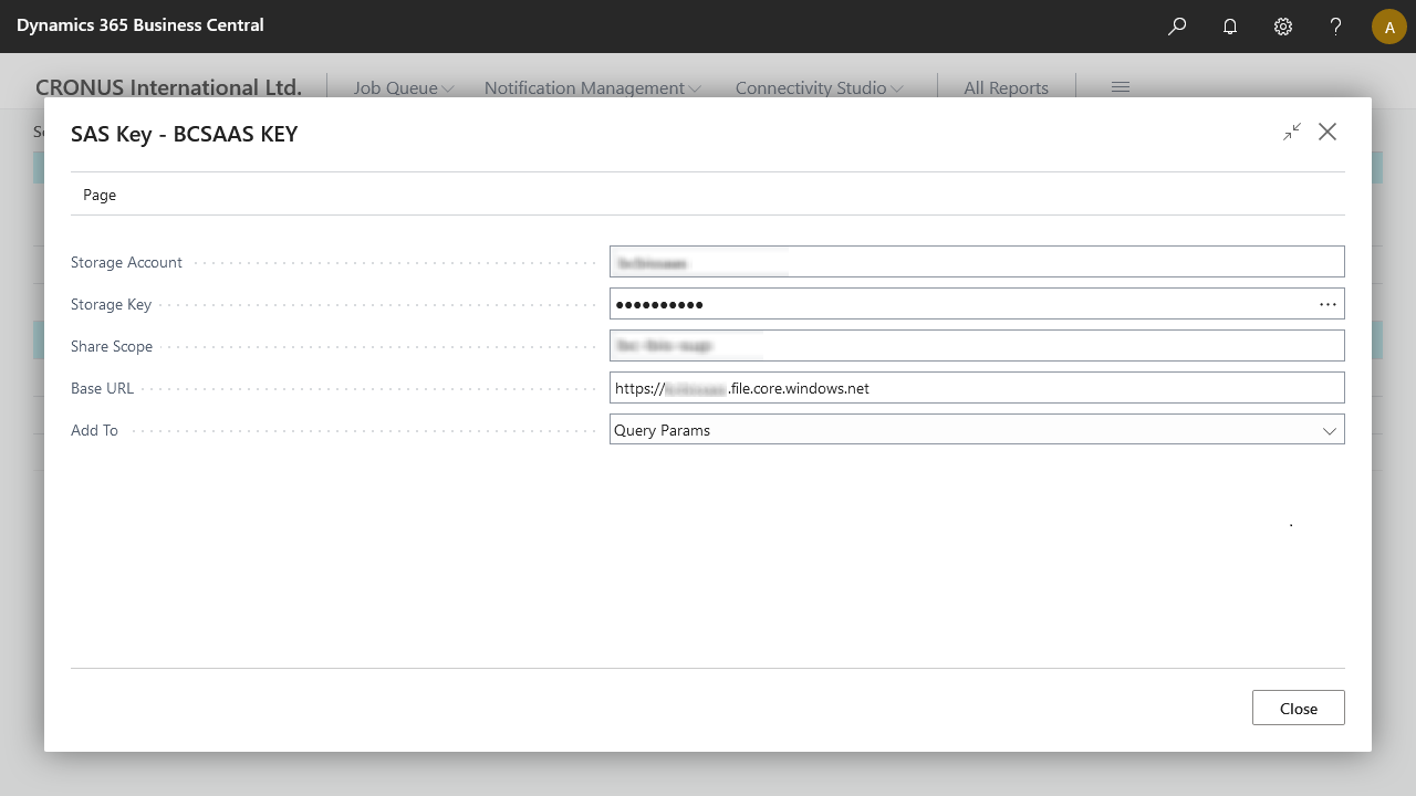 SAS Key Setup page