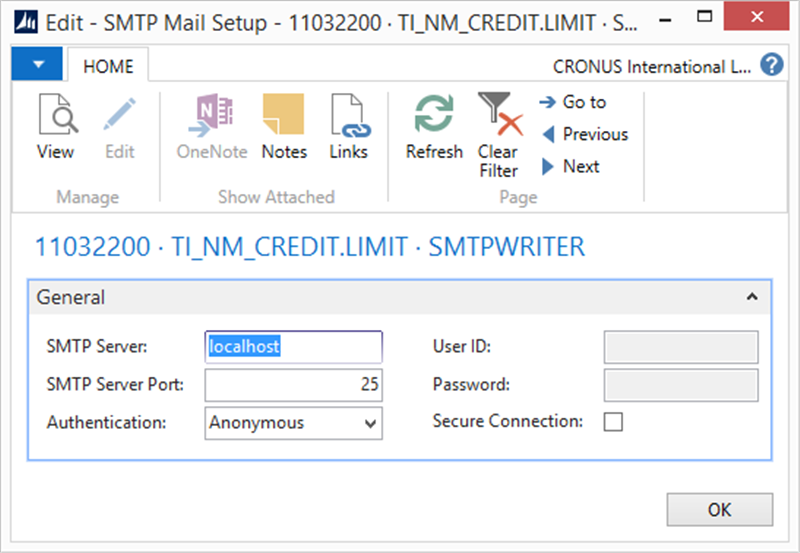 Credit limit SMTP Settings