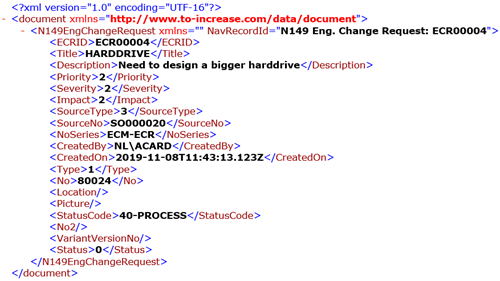 Example ECR xml