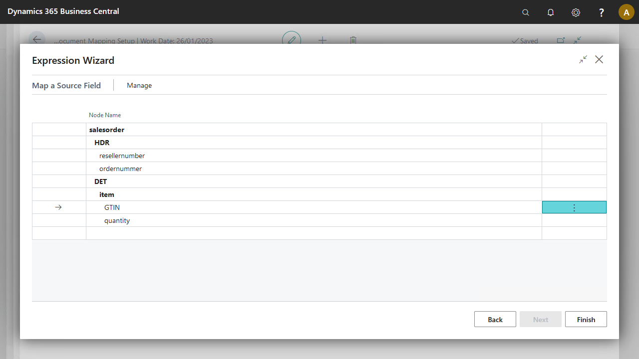 ExpressionWizard Source field mapping selection