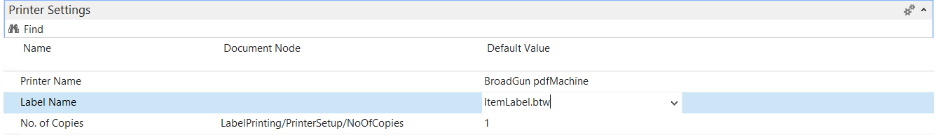 Label Printing Printer Settings