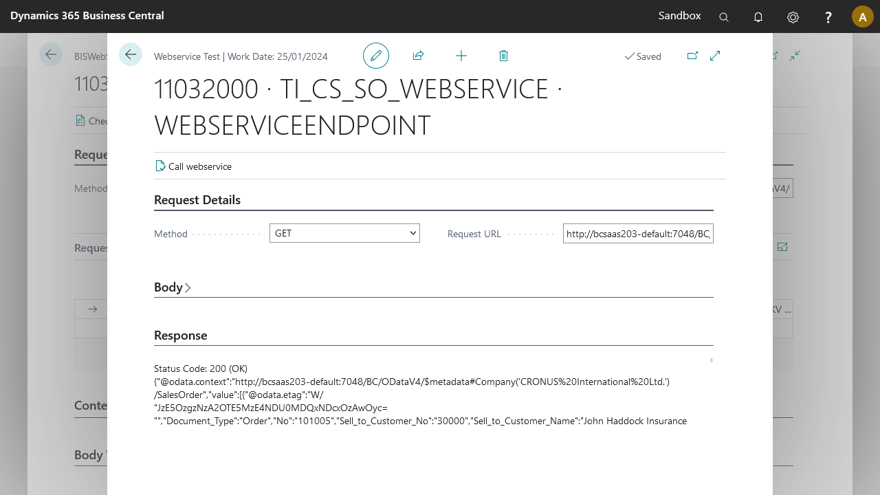 Webservice Test call Result