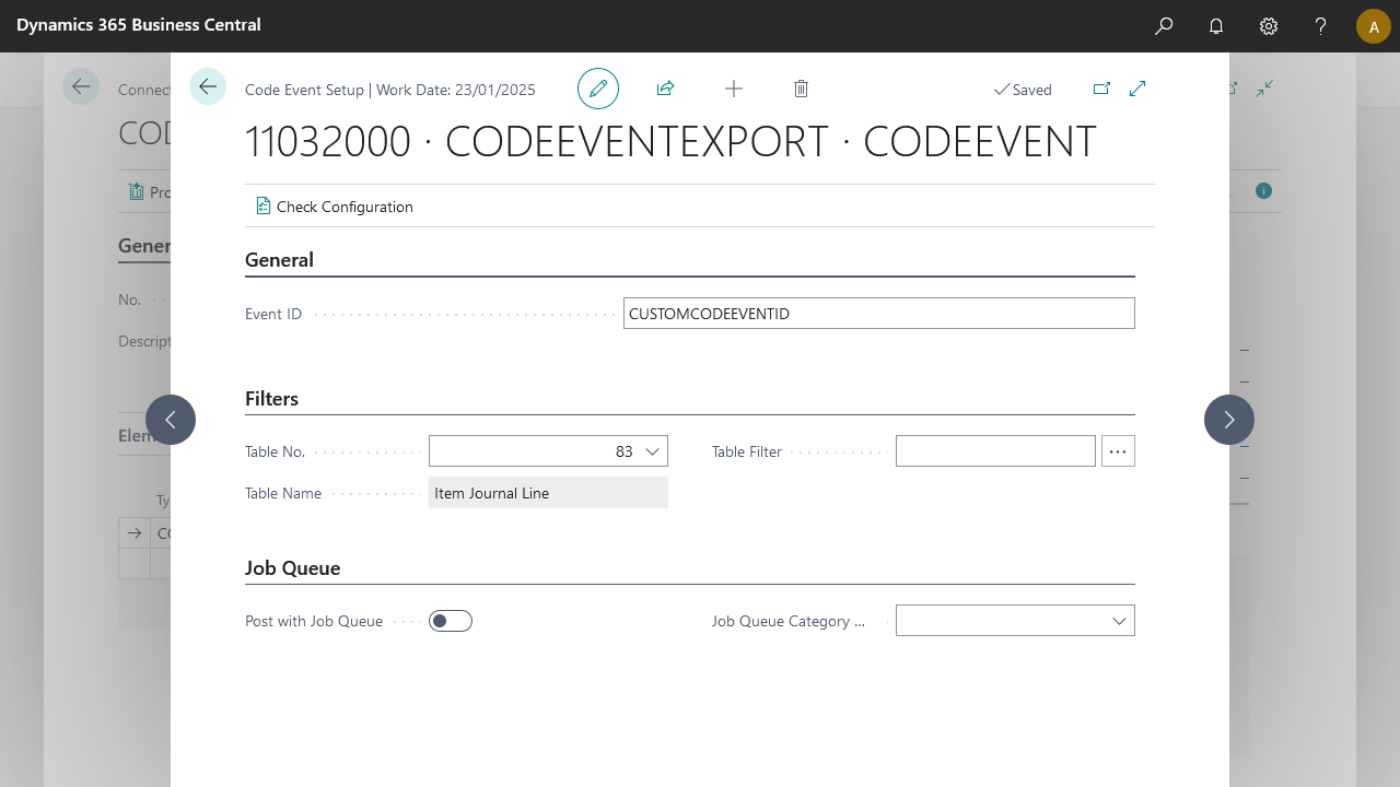 Code Event Setup (SaaS)